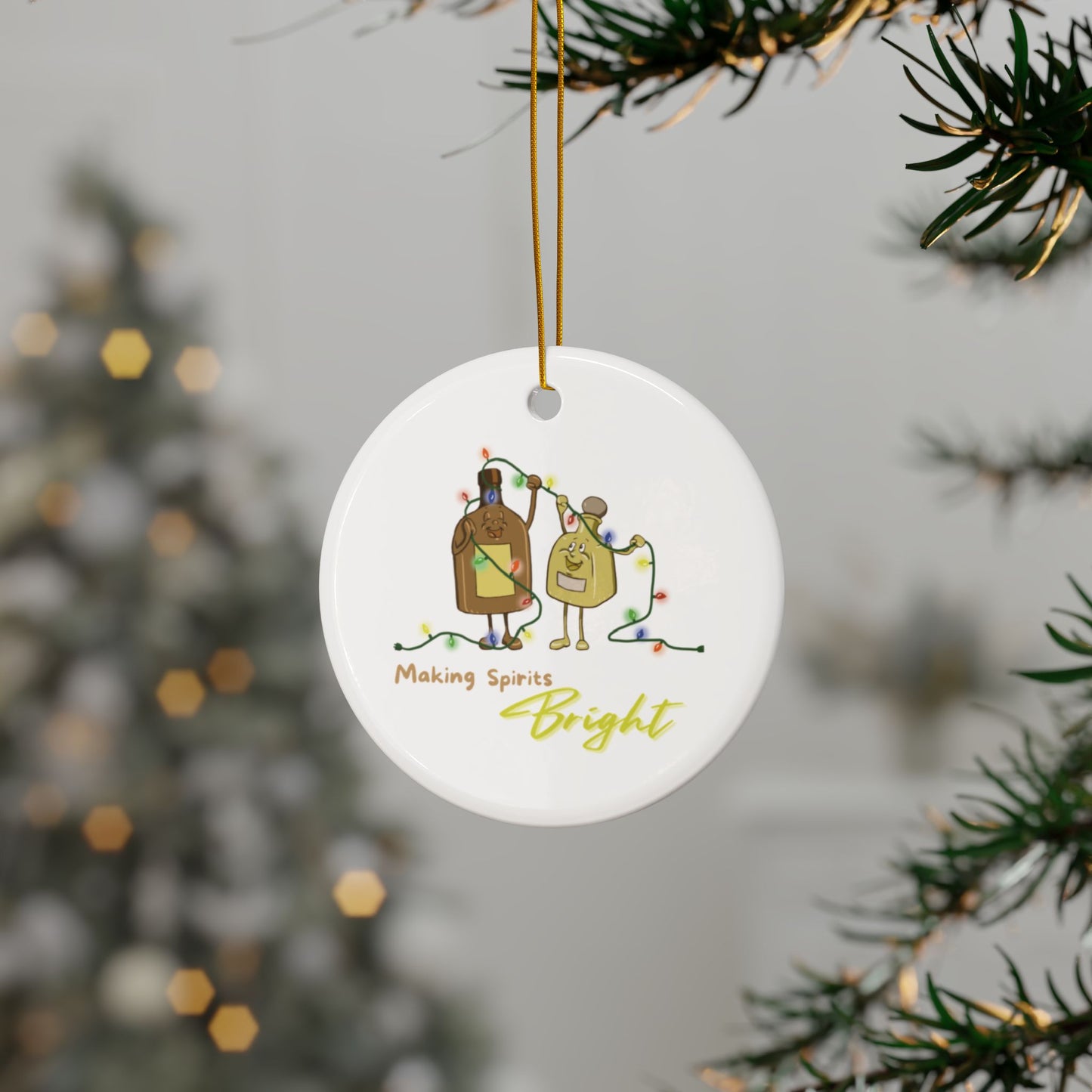 "Making Spirits Bright" Funny Spirits Ceramic Ornament