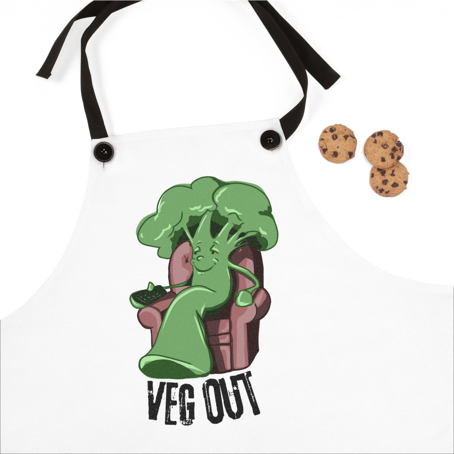 "Veg Out" Funny Broccoli Apron with Contrasting Straps