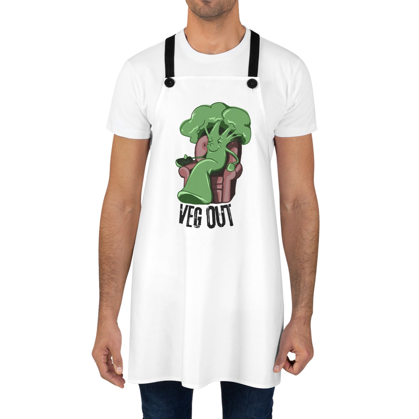 "Veg Out" Funny Broccoli Apron with Contrasting Straps