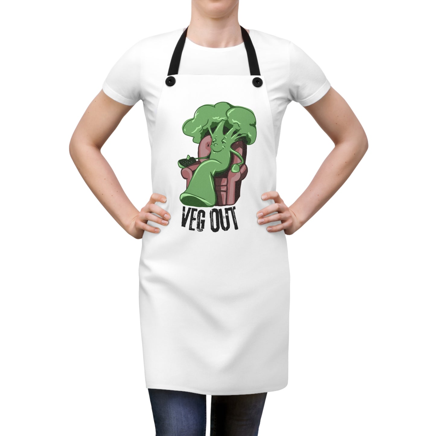 "Veg Out" Funny Broccoli Apron with Contrasting Straps