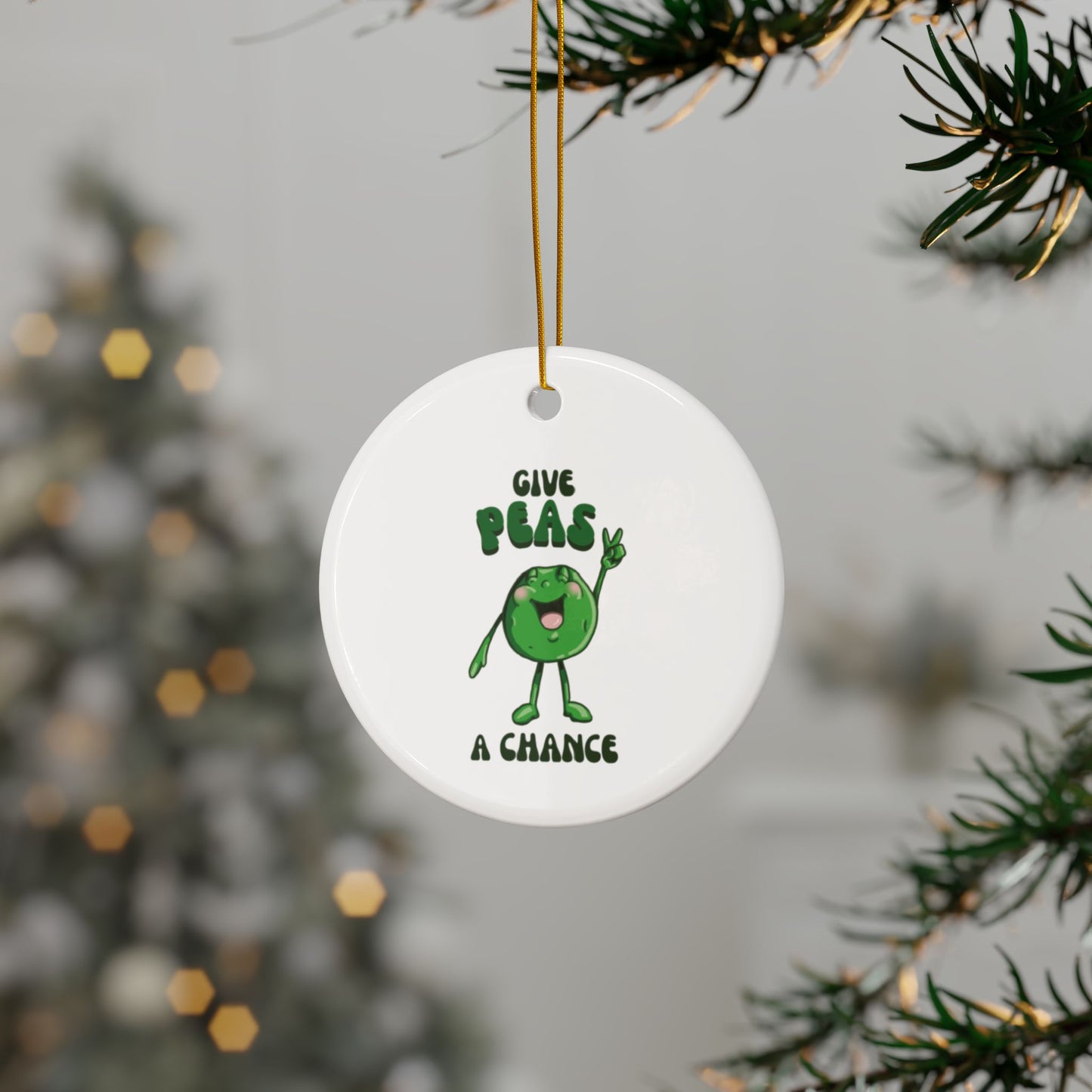 "Give Peas a Chance" Whimsical Ceramic Ornament