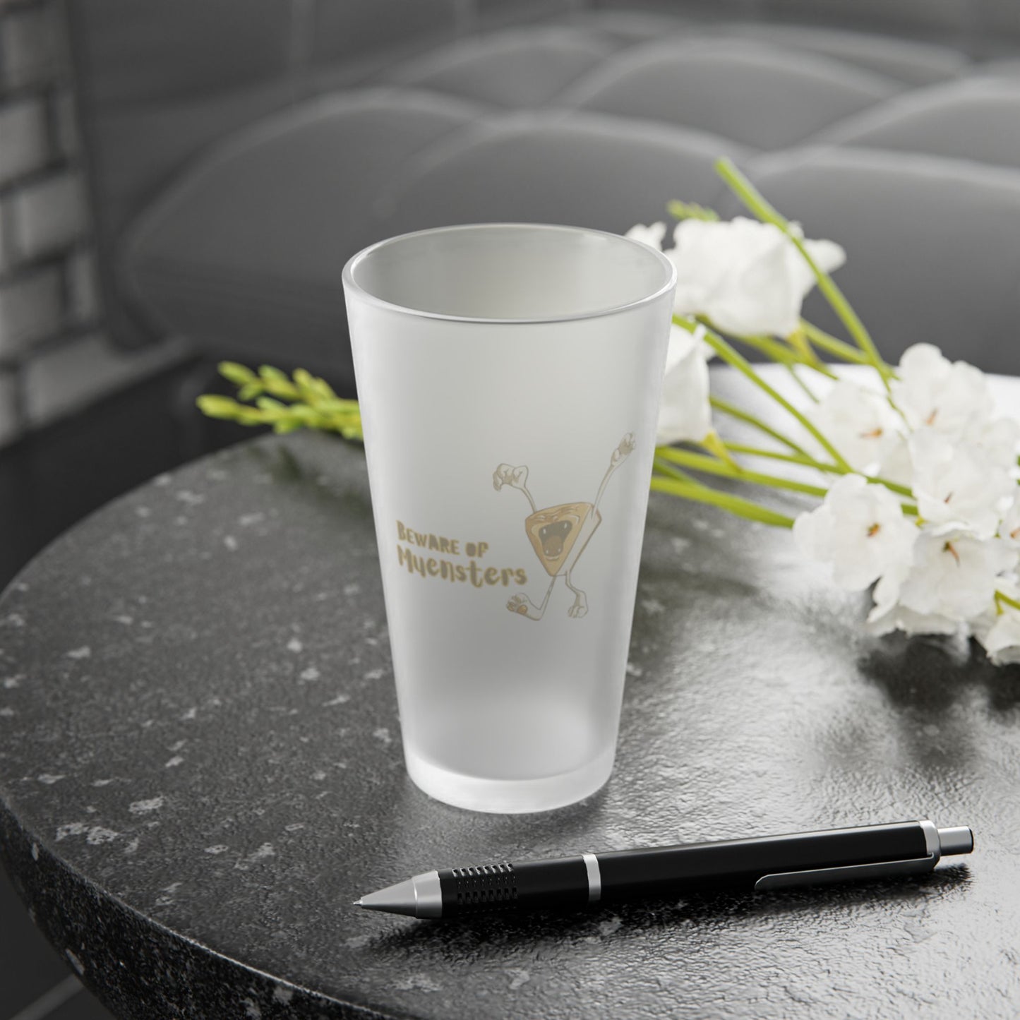 "Beware of Muensters" Frosted Pint Glass