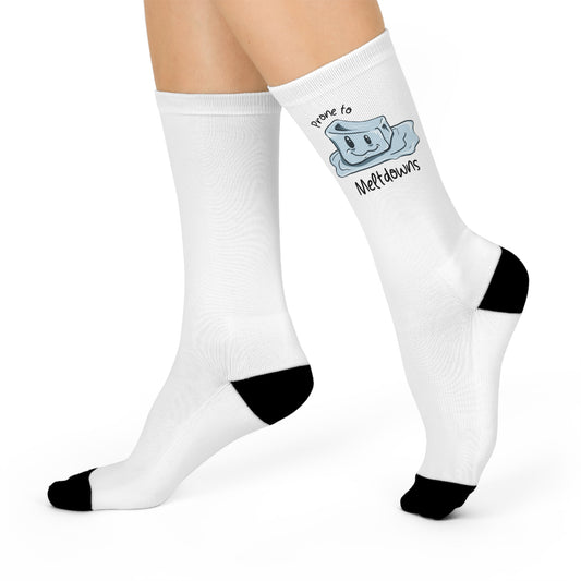 "Prone to Meltdowns"- Fun Cushioned Crew Socks - Perfect for Foodies & Everyday Comfort