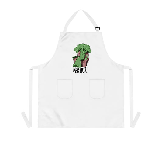"Veg Out" Apron with Pockets with Cute Relaxing Broccoli Design